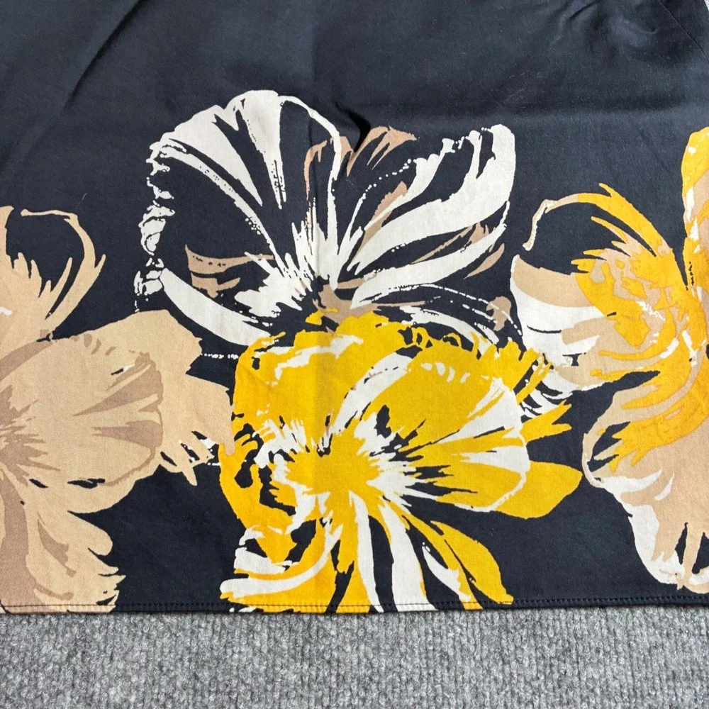 Tahari Floral Border Print Mini Skirt‎ Womens 12 Black Yellow Cotton
